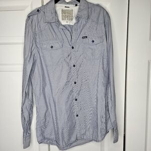 Buffalo David Bitton Long Sleeve Blue And White Button Down Shirt Size M.
